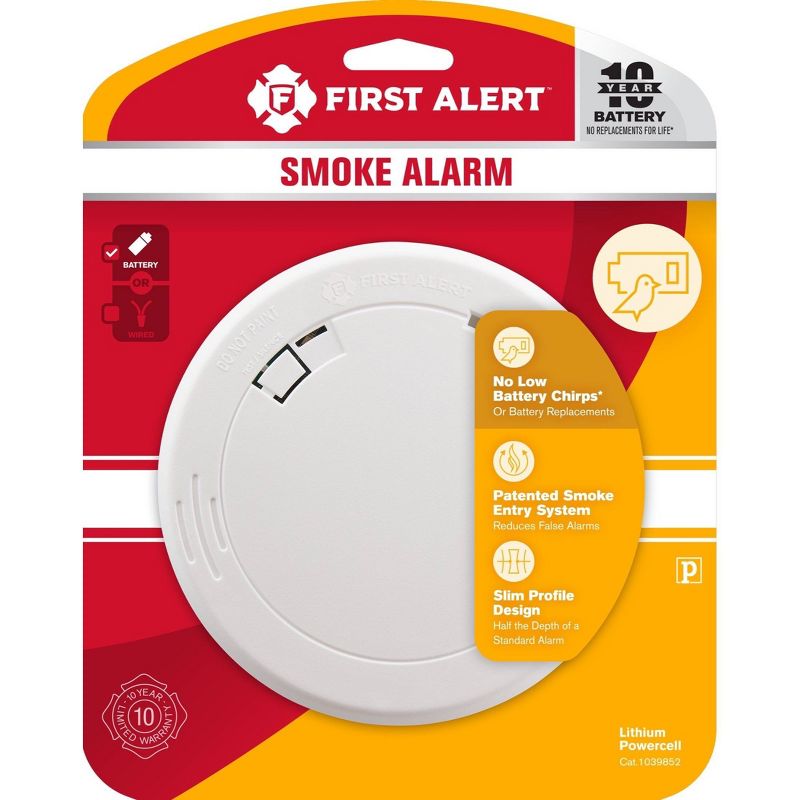 First Alert PR710 10-Year Battery Powered Slim Smoke Detector with Photoelectric Sensor, 1 of 8