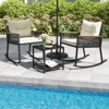Tangkula 3 PCS Patio Rocking Bistro Set Outside Wicker Rockers w/ 2-Tier Tempered Glass Coffee Table - 3 of 4