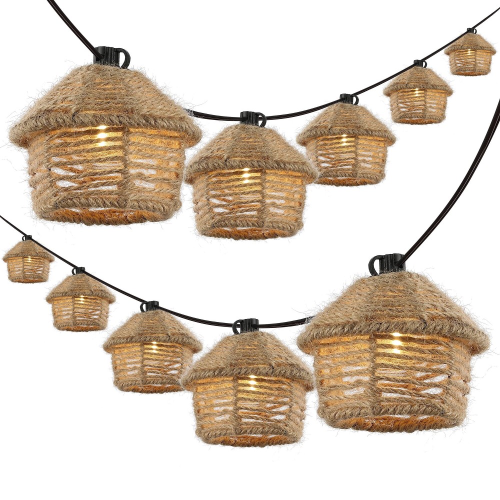 JONATHAN Y Maui 10' 10-Light Incandescent G40 Hemp Rope Shaded String Lights: UL Listed, Indoor/Outdoor Use, Metal Construction