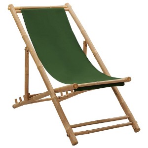vidaXL Adjustable and Foldable Deck Chair - Bamboo and Polyester Canvas, Green - Ideal for Beach, Garden, or Campsite - 1 of 4