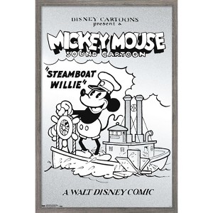 Trends International Disney Mickey Mouse - Black and White Steamboat Willie Framed Wall Poster Prints - 1 of 4