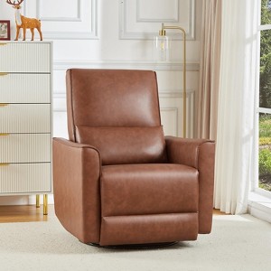Nursery Swivel Rocking Recliner Chair, PU Leather Upholstered Glider Recliner with Lumber Pillow & High Backrest, Reclining Chair for Bedroom - 1 of 4