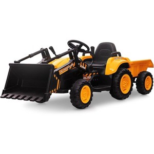 3 in 1 Kids Ride On Tractor with Detachable Trailer, 12V Electric Bulldozer with Shovel Bucket - 1 of 4