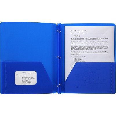 Business Source Poly Portfolio 3 Prong 2 Pkts LTR .3mil Blue 20886