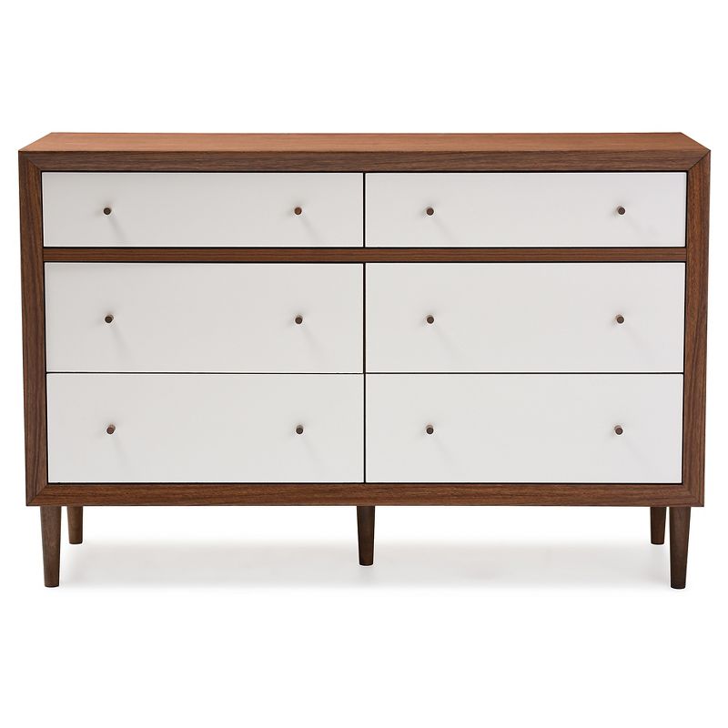 Harlow Mid-Century Modern Scandinavian Style Wood 6 Drawer Storage Dresser White/Walnut - Baxton Studio, 3 of 9
