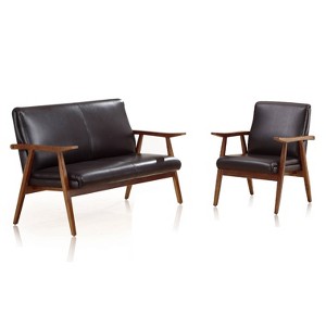 2pc Archduke Loveseat and Armchair Set - Manhattan Comfort: Faux Leather, Beechwood Legs, No Assembly Required - 1 of 4