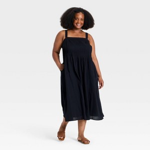 Women's Embroidered Trim Midi Dress - Ava & Viv Black 1X