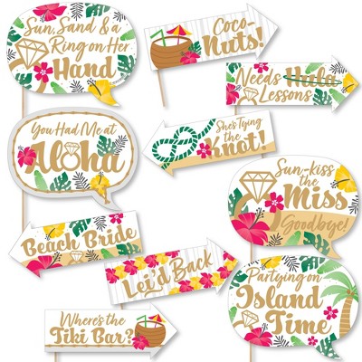 Big Dot of Happiness Funny Last Luau - Tropical Bachelorette Party and Bridal Shower Photo Booth Props Kit - 10 Piece