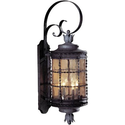 Minka Lavery Rustic Outdoor Wall Light Fixture Mediterranean Iron 34 1/4" Champagne Hammered Glass for Post Exterior Porch Patio