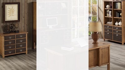 Heritage Brown Wood L-Shaped Home Office Desk with 4 Drawers