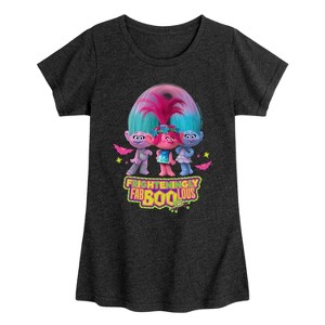 Girls' - Trolls - Poppy Satin Chenille Frighteningly Fab Boo Lous Fitted Short Sleeve Graphic T-Shirt - 1 of 4
