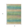 HomeRoots 3' X 5' Artichoke Green Peach And Teal Blue Striped Washable Indoor Outdoor Area Rug - 3 of 4