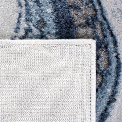 Abstract Blue-Grey Swirl Synthetic 27'' Hand-Knotted Runner Rug