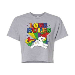Women's My Little Pony Love Rules Cropped Graphic T-Shirt - Heather Grey - X-Large - 1 of 4