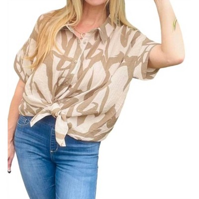 Women's Abstract Collared Print Button Down Wide Top - umgee