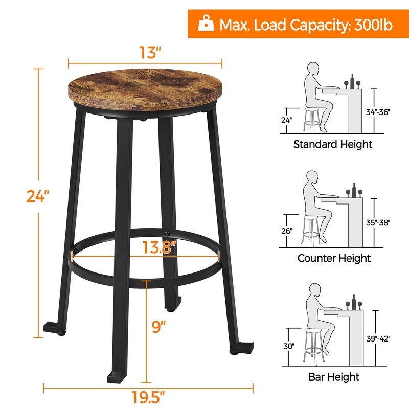 Yaheetech 24" H Counter Height Stools with Metal Frame Backless Barstools Set of 2, 3 of 7