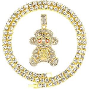 Men's Hip Hop Chain Necklace - Iced Out Silver/Gold Pendant (Monkey/Bear/Lion), Rapper Bling Jewelry - 1 of 4