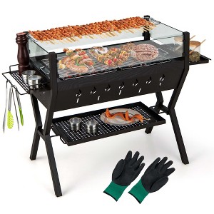 Costway Stainless Steel Barbecue Charcoal Grills with Seasoning Racks & Storage Shelf - 1 of 4