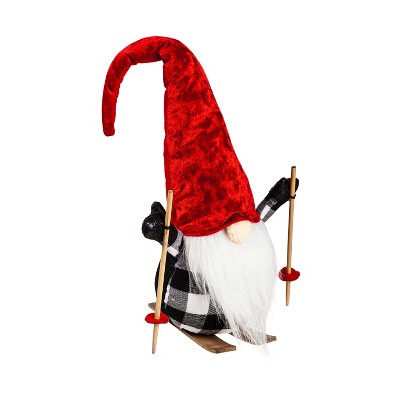 Plush Skiing Gnome Table Decor w Red Hat