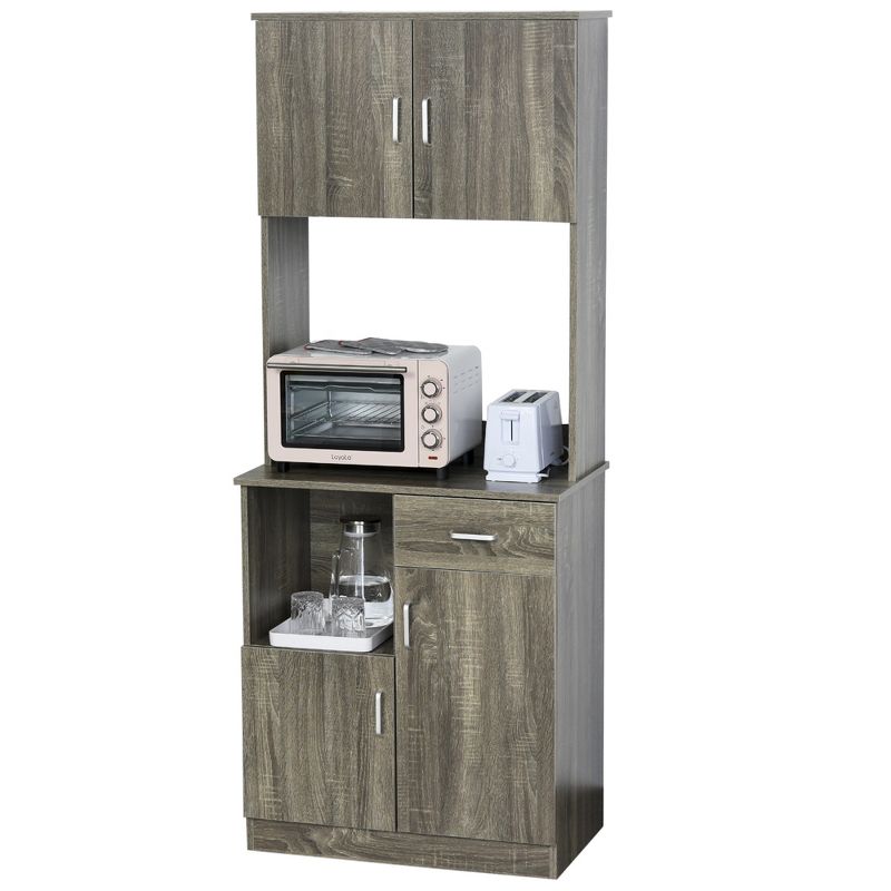 HOMCOM Modern Kitchen Buffet with Hutch Pantry Storage, Microwave Counter, 2 Cabinets, and Adjustable Shelves, 4 of 9