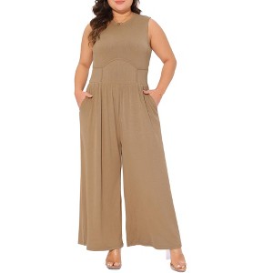 Agnes Orinda Women's Plus Size Sleeveless Crew Neck Wide Leg with Pocket Jumpsuit - 1 of 4