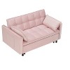 TiramisuBest Modern Velvet 3-in-1 Convertible Loveseat Sofa Bed with Rollaway Bed, Curved Backrest, Two Pillows, and Storage Pockets,Pink - 2 of 4