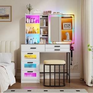 Fredees Vanity Desk with Mirror and LED RGB Lights - 1 of 4