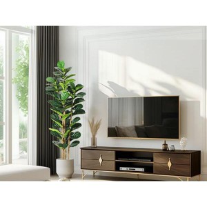 Artificial Fiddle Leaf Fig Tree - Faux Rubber Tree with White Pot - Tall Fake Floor Plant with 107 Leaves - 1 of 4