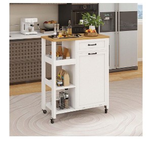 Kitchen Island Cart On Wheels With Trash Can Storage Cabinet Rolling Portable Dining Room Serving Utility Carts Mobile Movable - 1 of 4