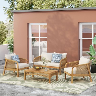 NicBex Outdoor Dining Table Set Acacia Wood Coffee Table with Loveseat & Chairs,Patio Furniture Set for Garden, Backyard, Porch