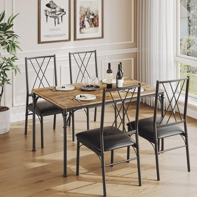 Dining Table Set for 4, Kitchen Table and Chairs for 4 with Padded Seats, 5 Piece Dining Room Table Set