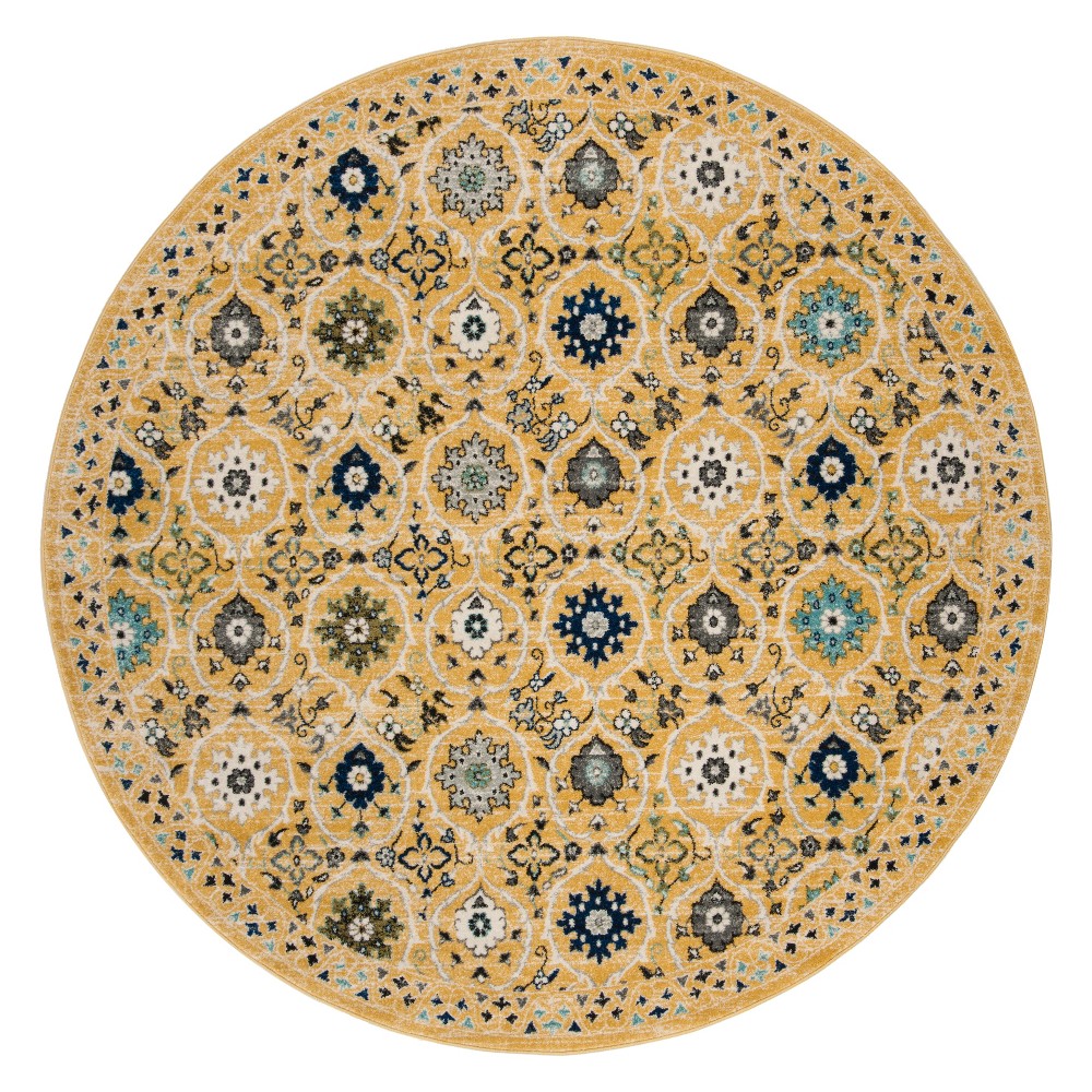 6'7in Floral Loomed Round Area Rug Gold/Ivory - Safavieh