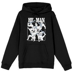 He-Man And The Masters Of The Universe He-Man Fighting Positions Long Sleeve Black Adult Hooded Sweatshirt - 1 of 3