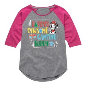 Girls' - Paw Patrol - Daddy's Pawsome Camping Buddy Shirt Tail Raglan Graphic T-shirt - 1 of 4