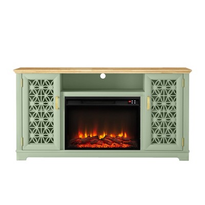 60" Floral Style TV Stand with Electric Fireplace for 65" TVs, Cable Management - Festivo
