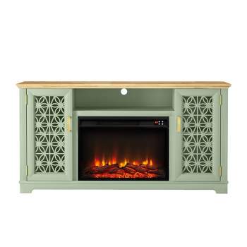 60" Floral Style TV Stand for TVs up to 65" with Electric Fireplace Green - Festivo
