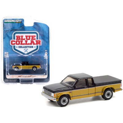 1990 Chevrolet S10 Tahoe Pickup Truck w/ Tonneau Cover Black & Gold Blue Collar Collection 1/64 Diecast Model Car by Greenlight