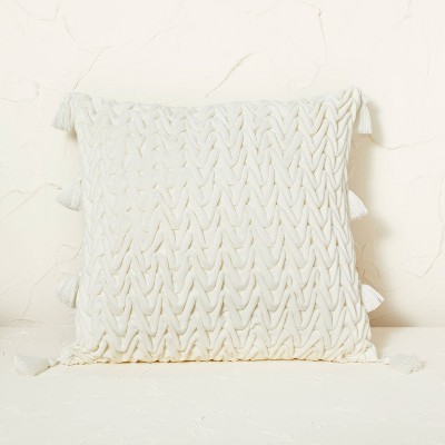 Velvet Dimensional Chevron Pattern Square Throw Pillow Cream - Opalhouse™ designed with Jungalow™