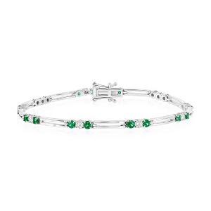 Diamonds D'Argento Sterling Silver, Emerald & Diamond Bracelet - (30 Stones) - Green - 7 Inch - 1 of 2