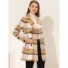 Allegra K Women's Notched Lapel Double Breasted Winter Plaids Overcoat - 3 of 4