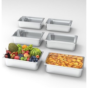 Acekool 6-Pack Full Size Steam Table Pans, 2.5" Deep Commercial Stainless Steel Hotel Pans with Handles, Anti-Jam Design - 1 of 4