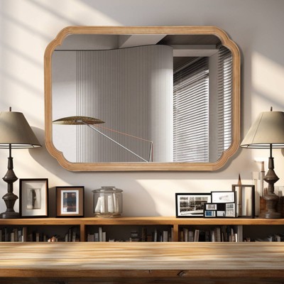 Natural Wood Scalloped Edge Wall Mirror 30" x 40"