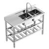 Freestanding Stainless Steel Utility Sink with Dual Bowls 47"x18"x35", Clog-Resistant Drainage, 304 Stainless Steel Pull-Out Faucet, Open Shelf - 2 of 4