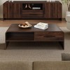LuxenHome 47'' Coffee Table with Storage, Walnut Finish Wood 2-Drawer Open Storage Center Table with Rounded Corners for Living Room Brown - 2 of 4