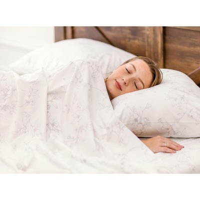 Chanasya White Floral Sketch Queen Microfiber Sheet Set