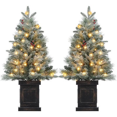 3Ft Pre-Lit Artificial Christmas Tree,Snow Flocked Xmas Frost Trees Decoration for Home,Small Spaces,Lighting Base,Battery Operated Time