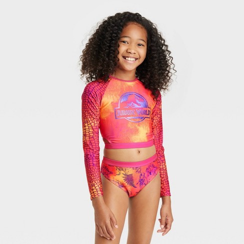Girls' Universal 'jurassic Park World' 2pc Long Sleeve Rash Guard Swimwear  Set - Purple : Target