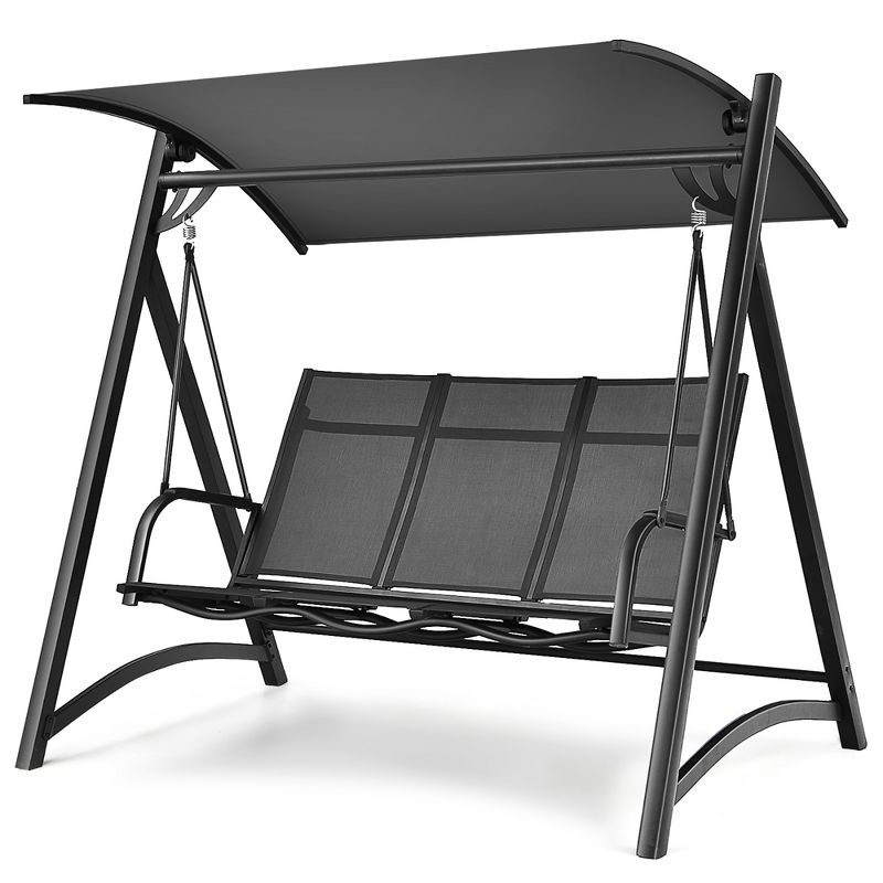 Costway Outdoor 3-Person Porch Swing Chair  Aluminum Frame Adjust Canopy Patio, 3 of 11