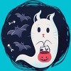 Girl's Design By Humans halloween ghost cat By ArtStyleAlice T-Shirt - 2 of 2