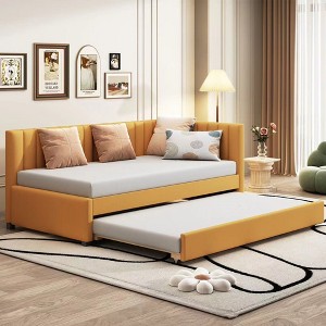 NicBex Twin Size Daybed with Trundle Upholstered Linen Fabric Sofa Sleeper Wooden Daybed Frame for Apartment - 1 of 4
